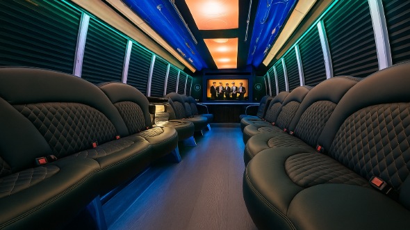 Interior of Santa Barbara Party Bus Company's 28 Passenger Party Bus in Santa Barbara