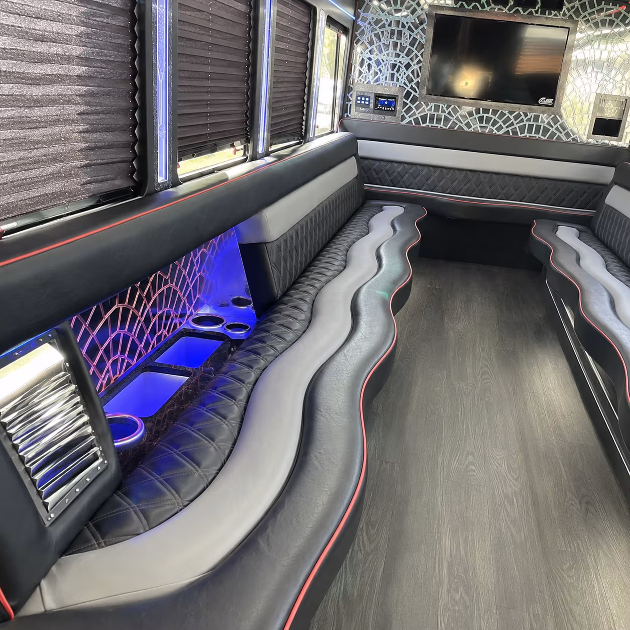 Santa Maria Birthday, Sweet 16, & Quinceañera Transportation party bus exterior